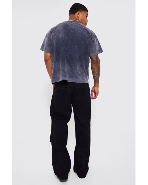 BoohooMAN Black Baggy Fit Multi Cargo Pocket Jeans for men