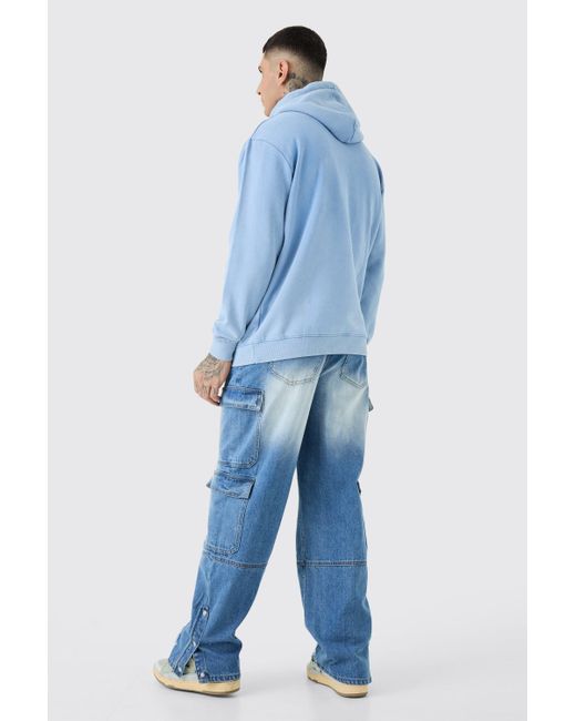BoohooMAN Blue Tall Baggy Rigid Bm Applique Multi Pocket Cargo Jeans for men