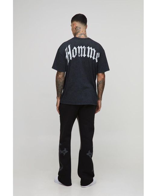BoohooMAN Black Tall Regular Fit Gothic Cross Print Gusset Joggers for men