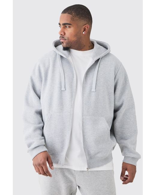 BoohooMAN Gray Plus Basic Zip Through Hoodie In Grey Marl for men