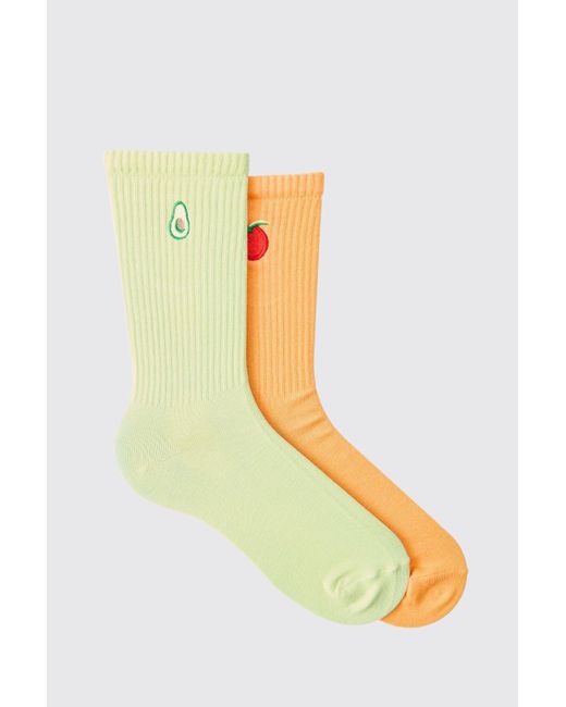 Boohoo Yellow 2 Pack Food Embroidered Sport Sock