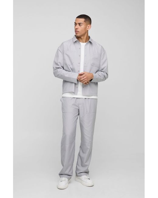 BoohooMAN Gray Oversized Ripstop Overshirt & Relaxed Trouser Set
