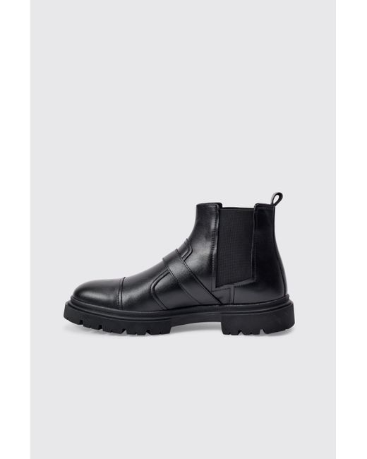 BoohooMAN Pu Strap Detail Chunky Boot In Black for men