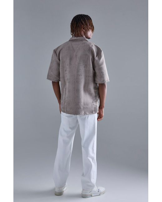 BoohooMAN Gray Tall Short Sleeve Textured Drop Revere Shirt In Stone for men