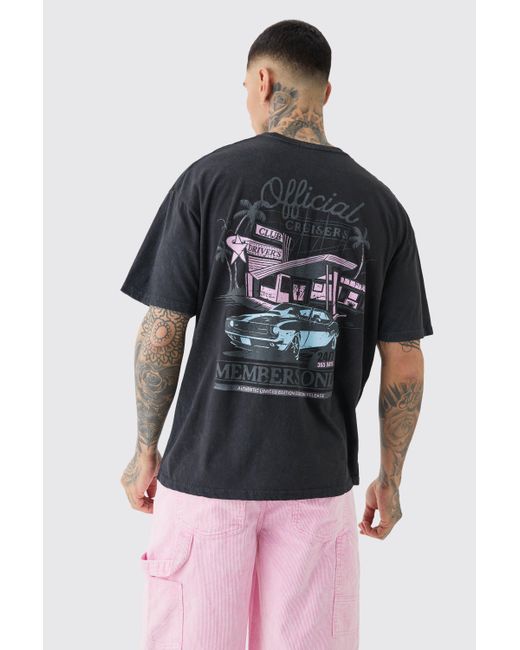BoohooMAN Tall Members Only Racer T-shirt In Acid Wash Grey in Gray für Herren
