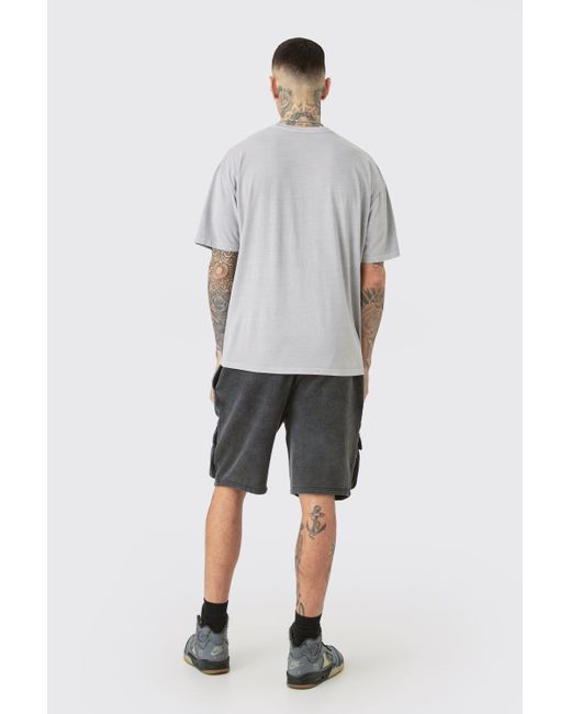 BoohooMAN Tall Loose Fit Washed Cargo Jersey Short In Black for men