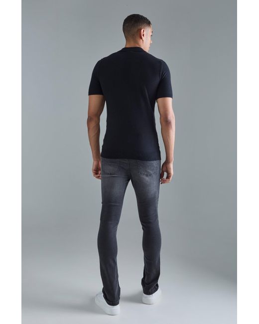 BoohooMAN Skinny Stretch Flare Jean In Charcoal in Black für Herren