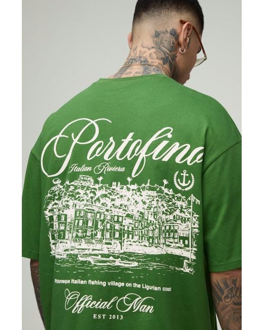 BoohooMAN Tall kastiges Oversize T-Shirt mit Official Man Print & lockere Shorts in Green für Herren