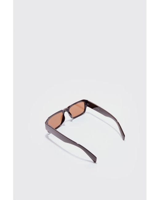 BoohooMAN White Plastic Rectangle Sunglasses In Brown for men