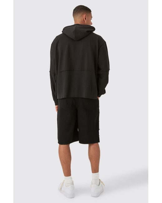 Oversized Faux Layer Homme Waffle Hoodie Boohoo de color Black