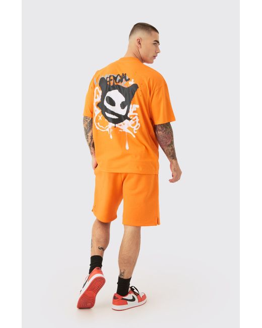 BoohooMAN Orange Oversized Extended Neck Limited Edition Graffiti Tracksuit for men
