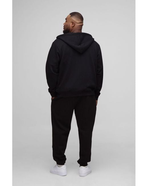 BoohooMAN Black Plus Basic Regular Zip Through Hoodie for men