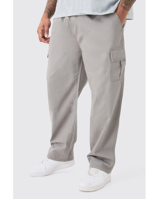 Boohoo Gray Plus Fixed Waist Straight Fit Cargo Pants