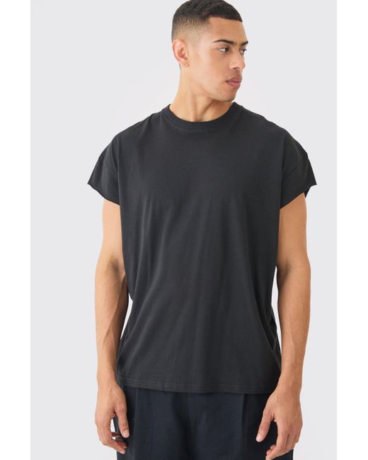 BoohooMAN Black Oversized Cut Off Sleeves T-shirt for men