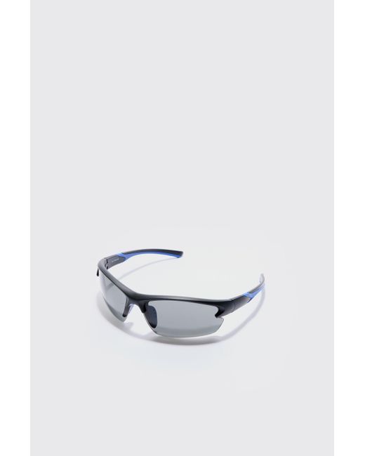 Boohoo White Rimless Racer Sunglasses In Blue