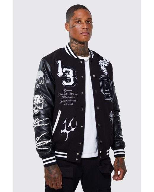 BoohooMAN Limited Edition Skull Varsity Jacket in Blue for Men Lyst