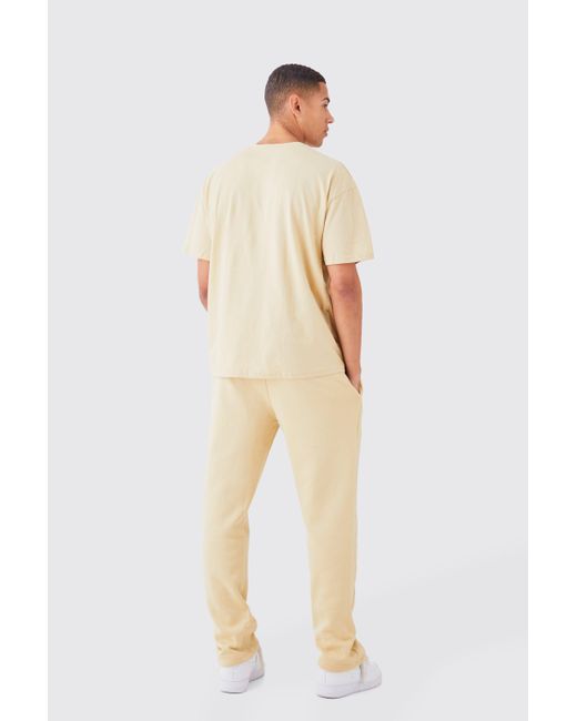 Boohoo Natural Limited Embossed Stacked T-shirt Tracksuit