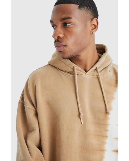 BoohooMAN Natural Oversized Bleached Teddy Graphic Hoodie for men