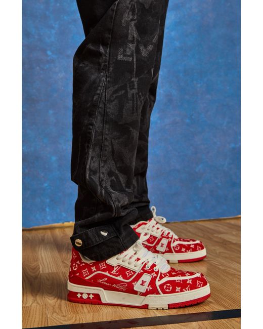 BoohooMAN Slim-Fit Jeans mit Renaissance Laser-Print in Red für Herren