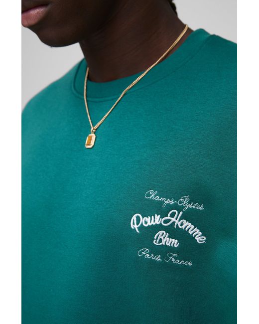 Sudadera Oversize Recta Con Bordado Gráfico Homme Boohoo de color Green