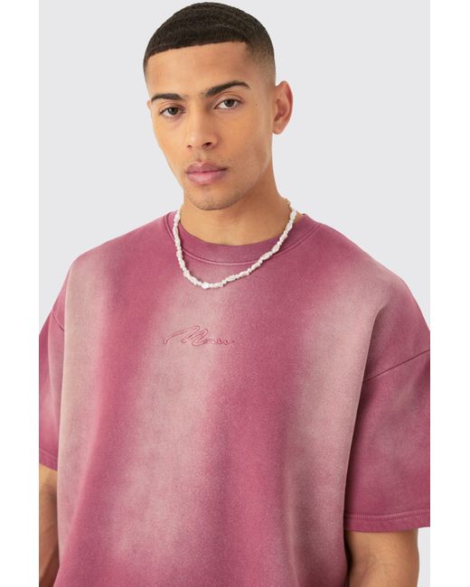 BoohooMAN Pink Man Oversized Half Sleeve Sun Bleach Sweatshirt for men