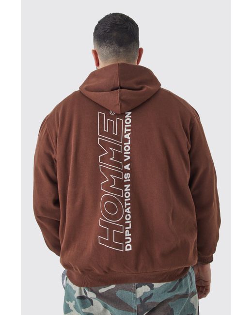 BoohooMAN Brown Plus Oversized Homme Back Print Graphic Hoodie for men