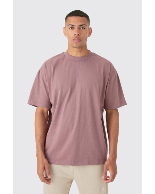 BoohooMAN Purple Oversized Extended Neck Heavy T-shirt for men