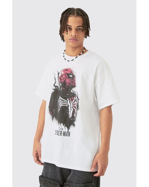 BoohooMAN White Oversized Spiderman Venom License T-shirt for men
