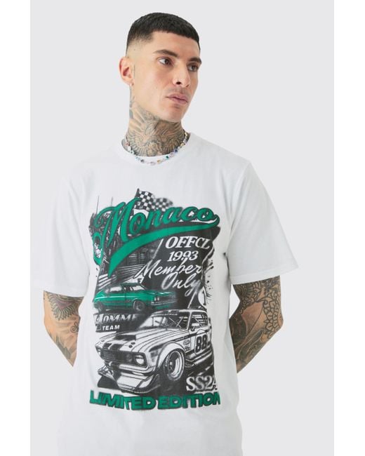 BoohooMAN Green Tall Monaco Moto Print T-shirt for men