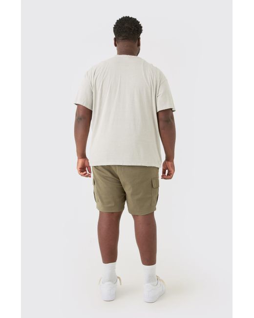 Plus Elastic Waist Khaki Slim Fit Cargo Shorts Boohoo de color Natural