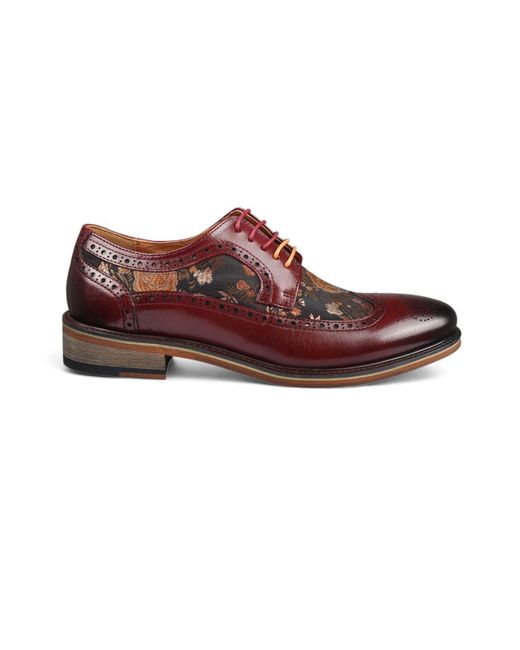 BoohooMAN Red Infinity Leather Leather Floral Print Brogue Dress Shoes - Ross for men