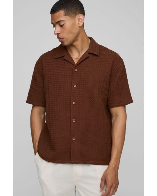 BoohooMAN Brown Hemd in Waffeloptik