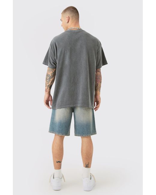 BoohooMAN Gray Oversized Miami Florida Printed Wash T-shirt for men