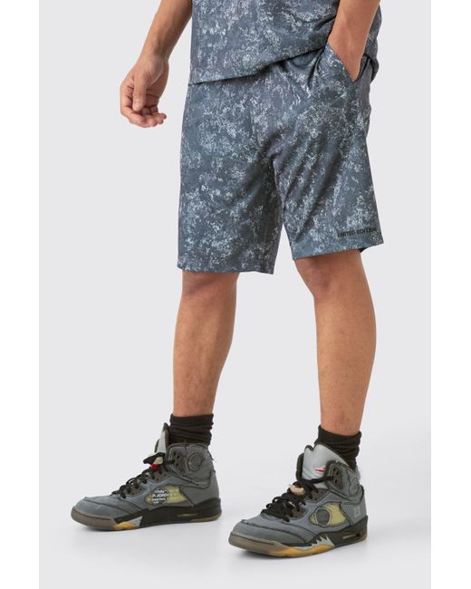 BoohooMAN Blue Concrete Print Basketball Shorts for men
