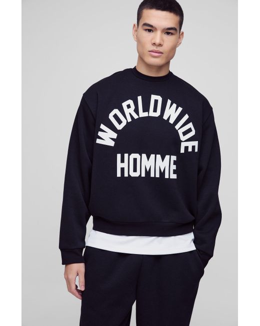 BoohooMAN Blue Oversized Boxy Worldwide Print Sweatshirt for men