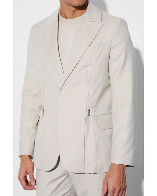 BoohooMAN White Skinny Fit Zip Hem Suit Jacket for men