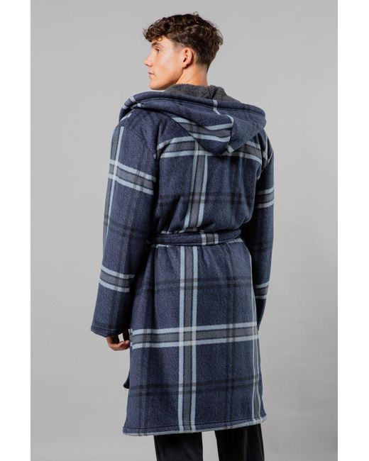 BoohooMAN Blue Tokyo Laundry Checked Dressing Gown for men