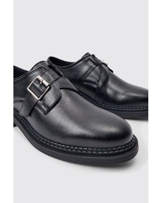 BoohooMAN Pu Cross Over Strap Detail Loafer In Black for men