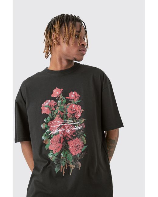 BoohooMAN Tall Floral Graphic T-shirt in Gray für Herren