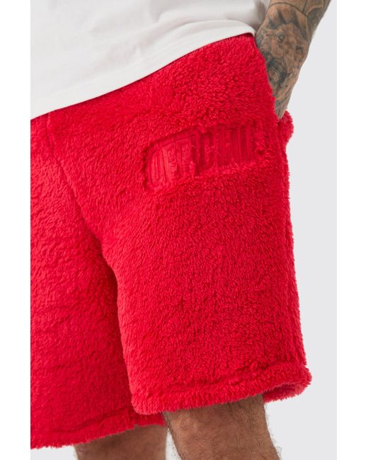 BoohooMAN Red Tall Loose Mid Length Borg Shorts for men