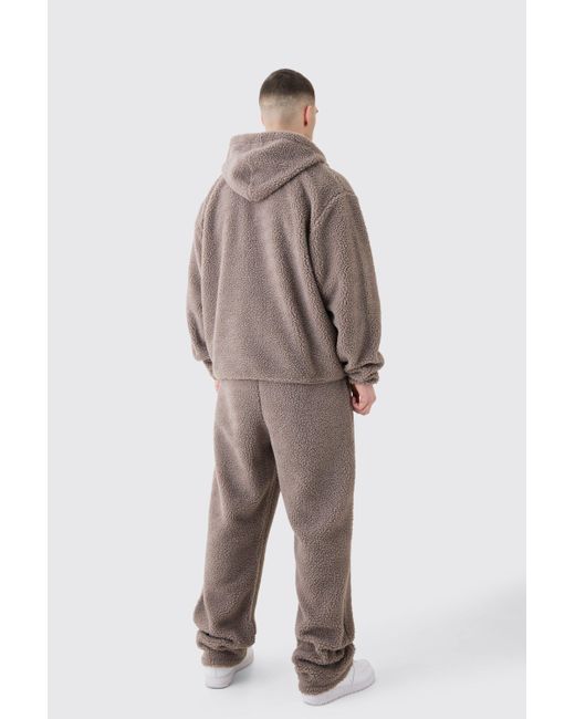 BoohooMAN Gray Tall Oversized Boxy Zip Through Embroidered Hooded Tracksuit for men