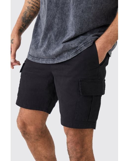BoohooMAN Blue Elastic Waist Black Skinny Fit Cargo Shorts for men