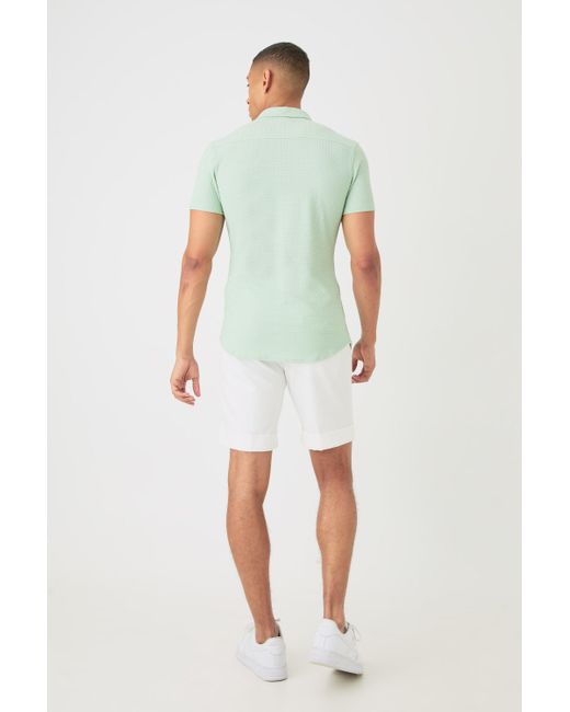 BoohooMAN Short Sleeve Honeycomb Muscle Fit Shirt in Green für Herren