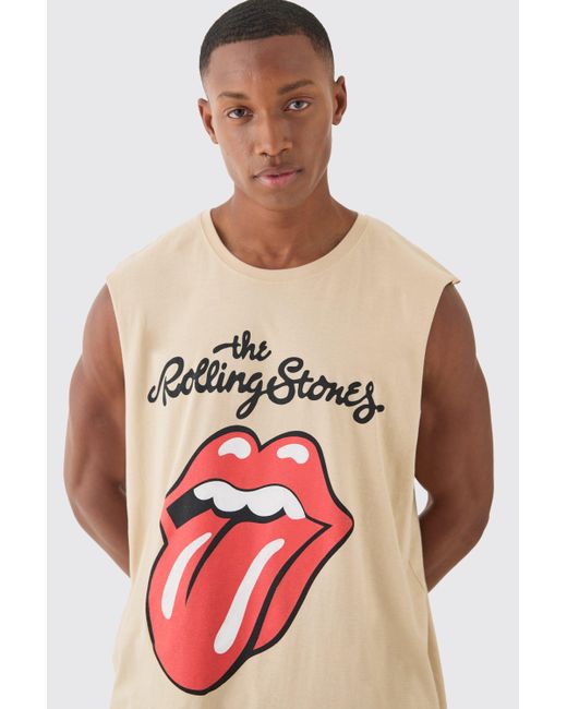 BoohooMAN Red Oversized Rolling Stones License Tank for men
