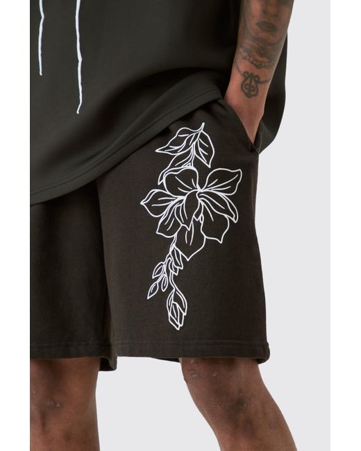 BoohooMAN Black Tall Loose Fit Line Drawing Jersey Shorts for men