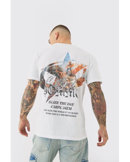 BoohooMAN White Oversized Star Renaissance Graphic T-shirt for men