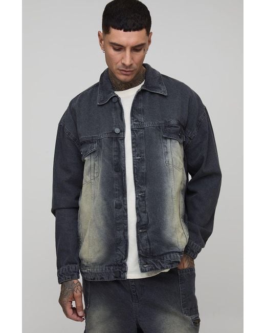 BoohooMAN Men's Blue Tall Tinted Washed Boxy Oversized Jean Jacket - Main Image