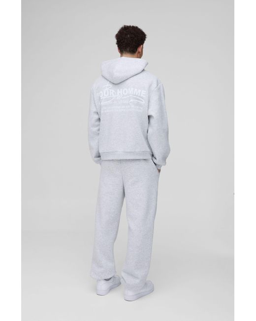 BoohooMAN Gray Oversized Boxy Homme Print Zip Through Hooded Tracksuit for men