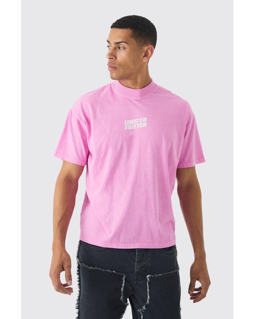 BoohooMAN Pink Oversized Extended Neck Washed Limited Edition T-Shirt for men