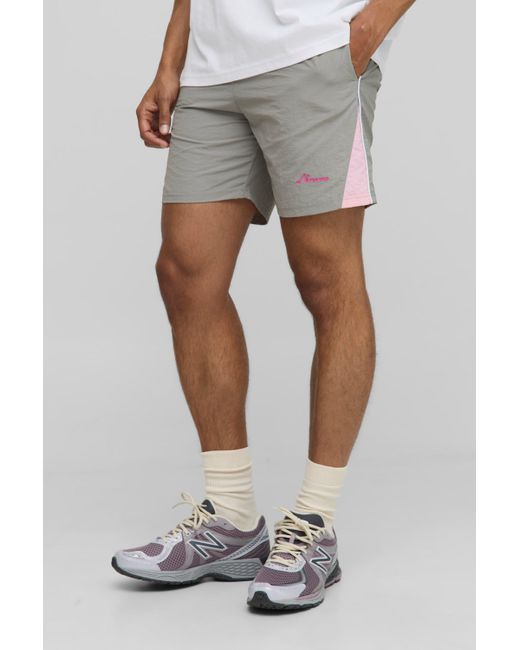 BoohooMAN Gray Elasticated Waist Relaxed Crinkle Nylon Panelled Shorts for men